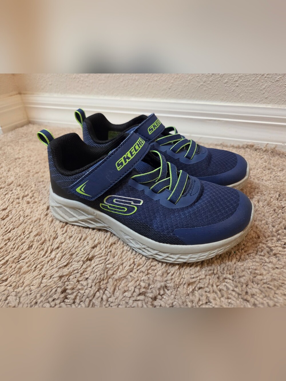 Skechers Kids Navy and Neon Green Athletic Sneakers